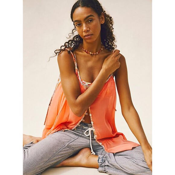 NWOT Free People Intimately Bali Sweet Nothing Mini Slip Dress Top Coral SMALL - Picture 2 of 12